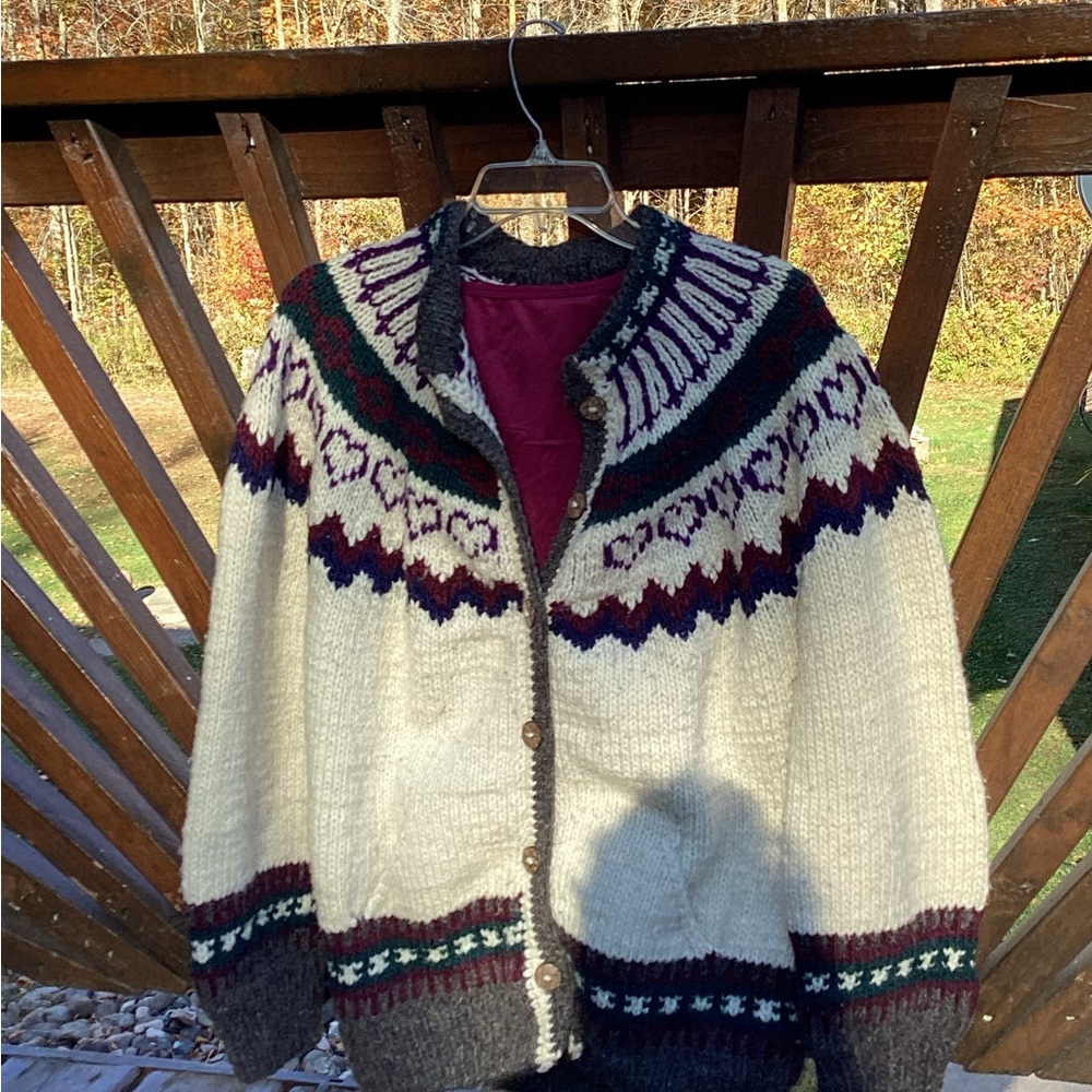 π 100% Wool Knit Cardigan Sweater OOAK EUC Sz L-XL Norwegian Design - Picture 1 of 16